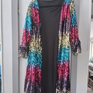 Sequin Open-Front Duster Jacket in Multicolor